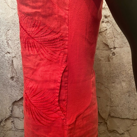 Lungo L'arno Coral Linen Embroidered Dress with Pockets - Picture 5 of 8